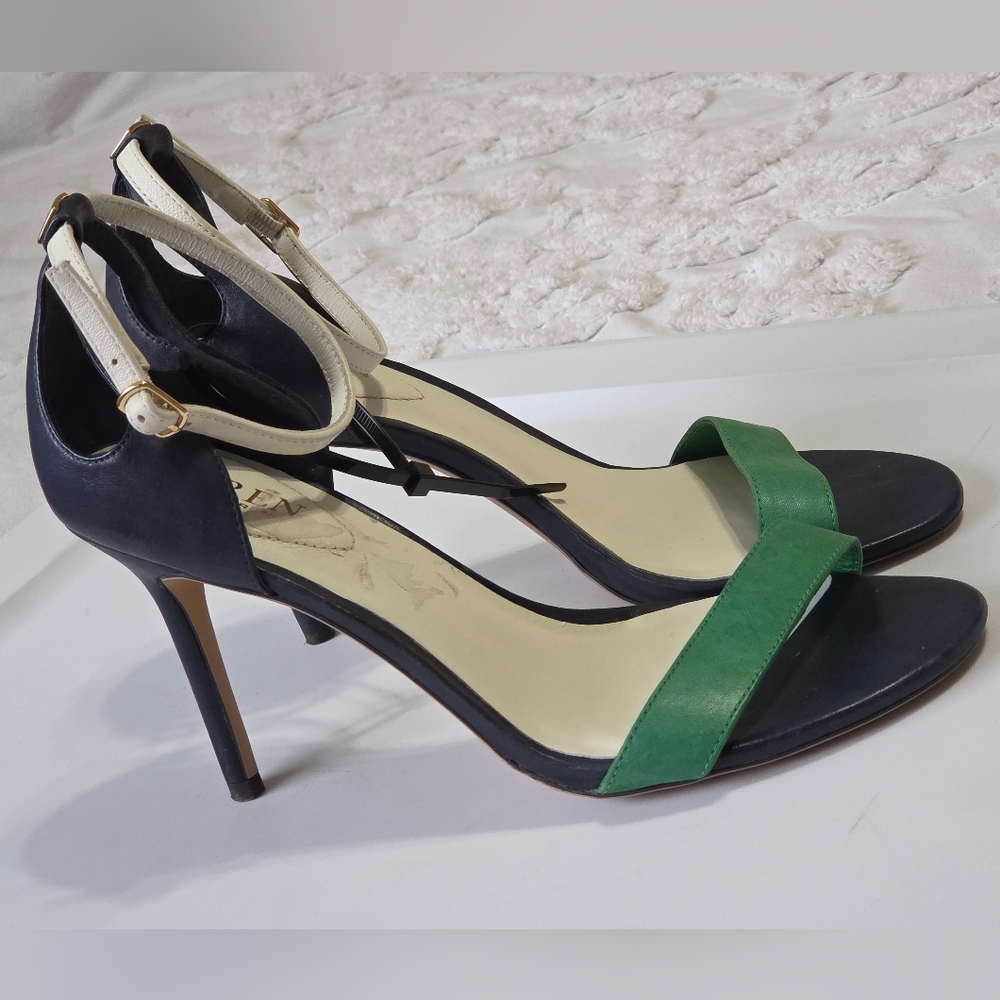 ​Lauren Ralph Lauren Tricolor Leather Heeled Sandals Size 8 Preppy Quiet Luxury - Picture 2 of 10